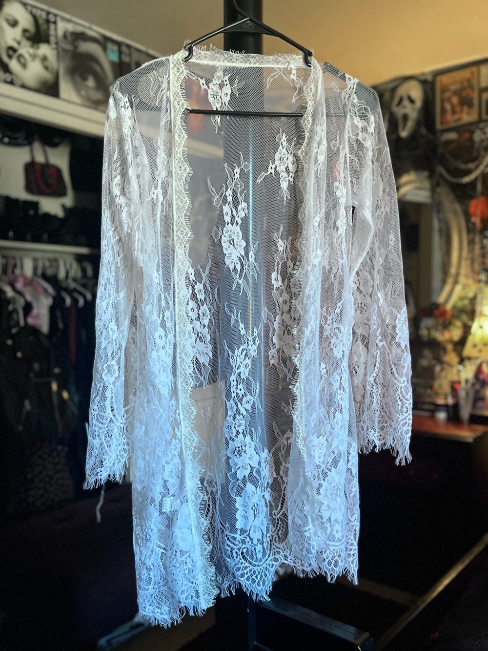 Sheer Robe / White Lace Cover-Up